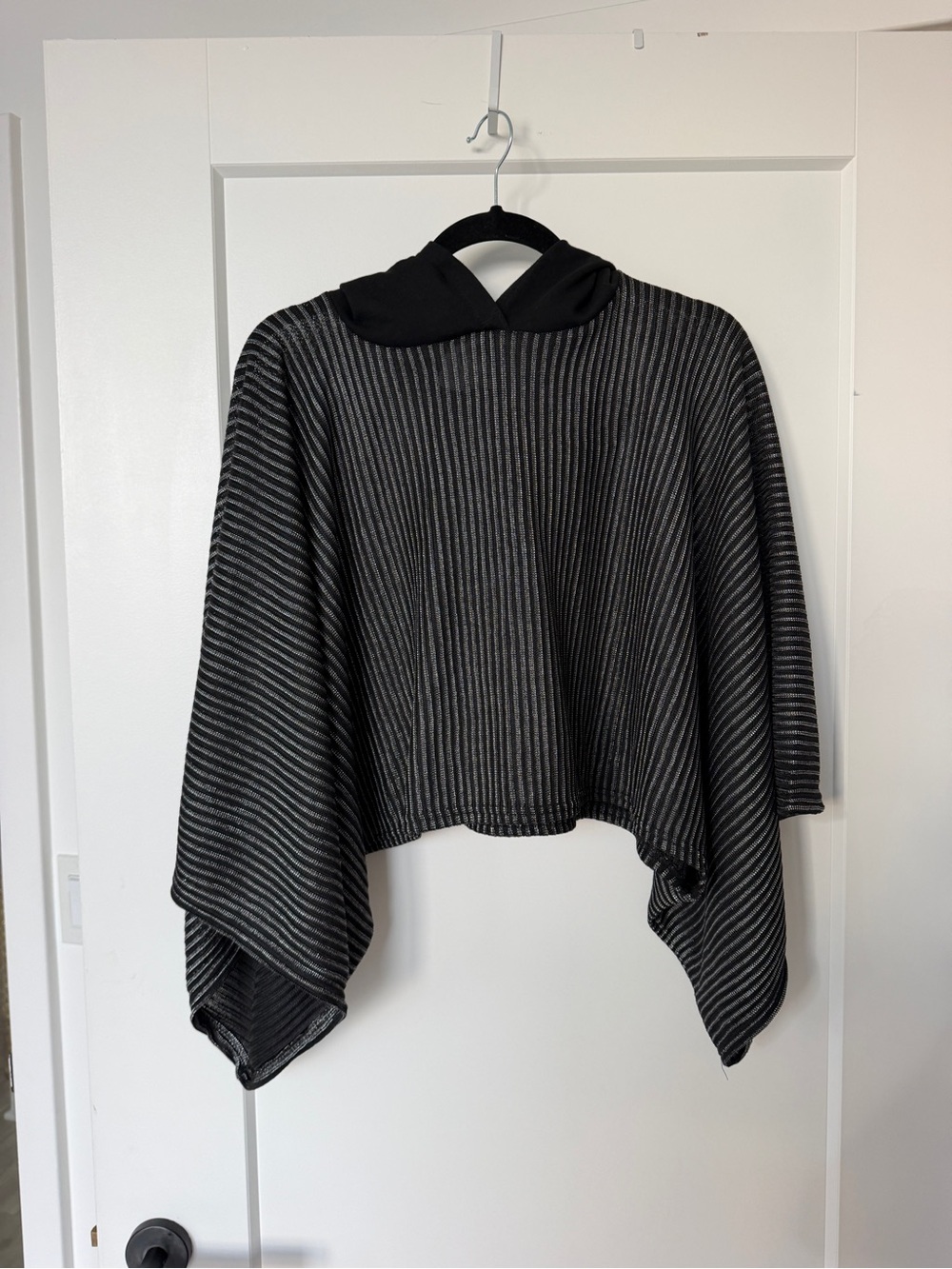 Zara Black & Gray Striped Hooded Poncho Top